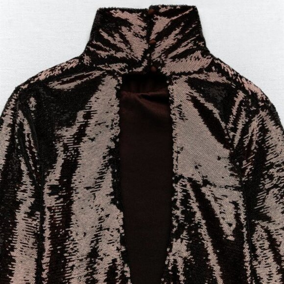 NWT Zara brown sequin long sleeve knit midi holiday dress, S - Picture 10 of 16